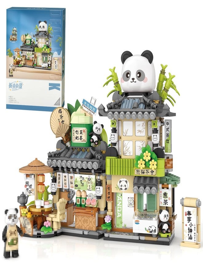 MEIEST Mini City Shop Street View Building Blocks Model Set,Simulation Animals Architecture Collection Particle Construction Building Bricks Toy,Home Decoration (Panda Tea House) - Image 1
